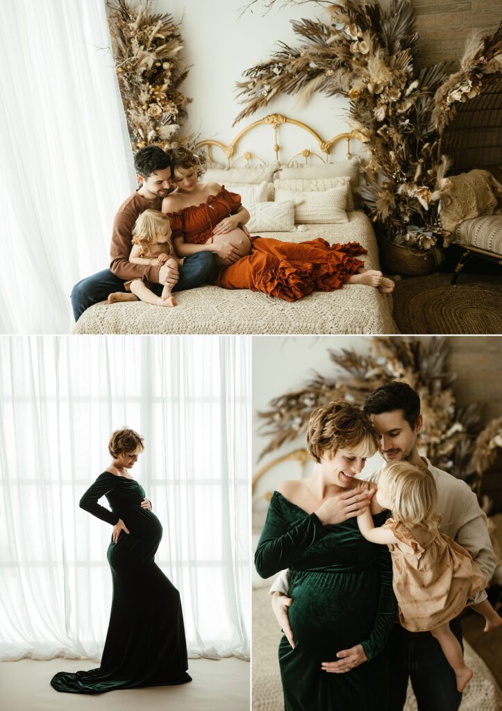 Maternity photography family session pregnant woman  with child and man in studio in Tampa Bay, Florida Nadine B Photography