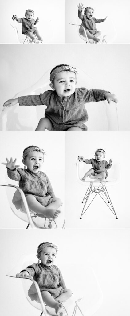 Family photography milestone session with baby on chair in studio in Tampa Bay, Florida Nadine B Photography 