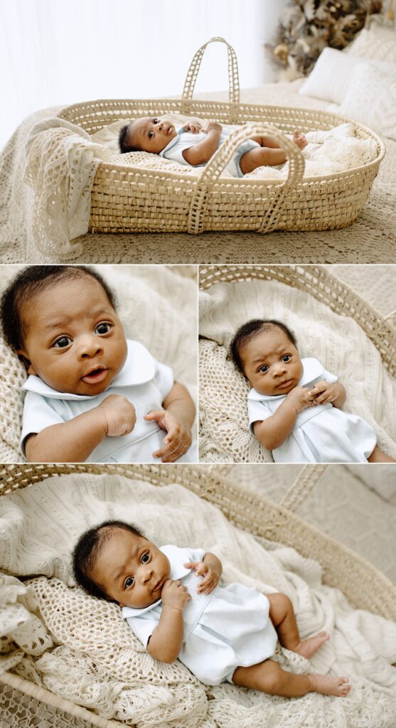 Newborn photography newborn session with baby in bassinet in studio in Tampa Bay, Florida Nadine B Photography