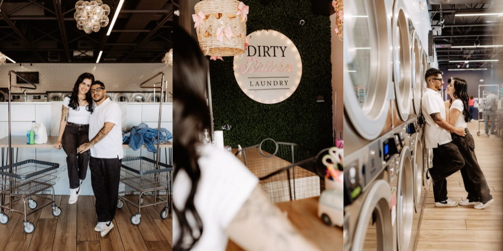 Lifestyle branding photography featuring family moments at Dirty Britches Laundromat in Spring Hill, Florida