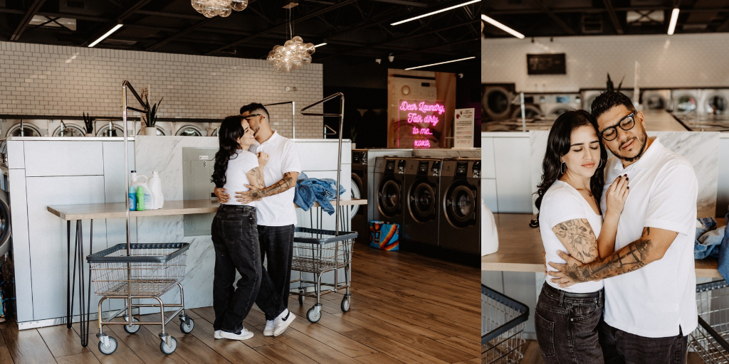 Lifestyle branding photography featuring family moments at Dirty Britches Laundromat in Spring Hill, Florida