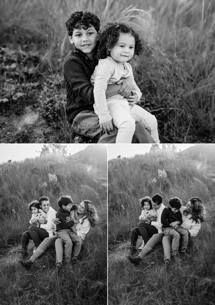 Family photography golden hour session siblings in field in Tampa Bay, Florida Nadine B Photography