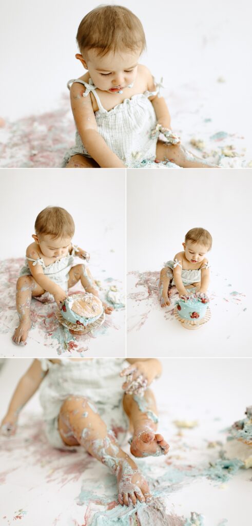 Family photography milestone session with baby and cake in studio in Tampa Bay, Florida Nadine B Photography 