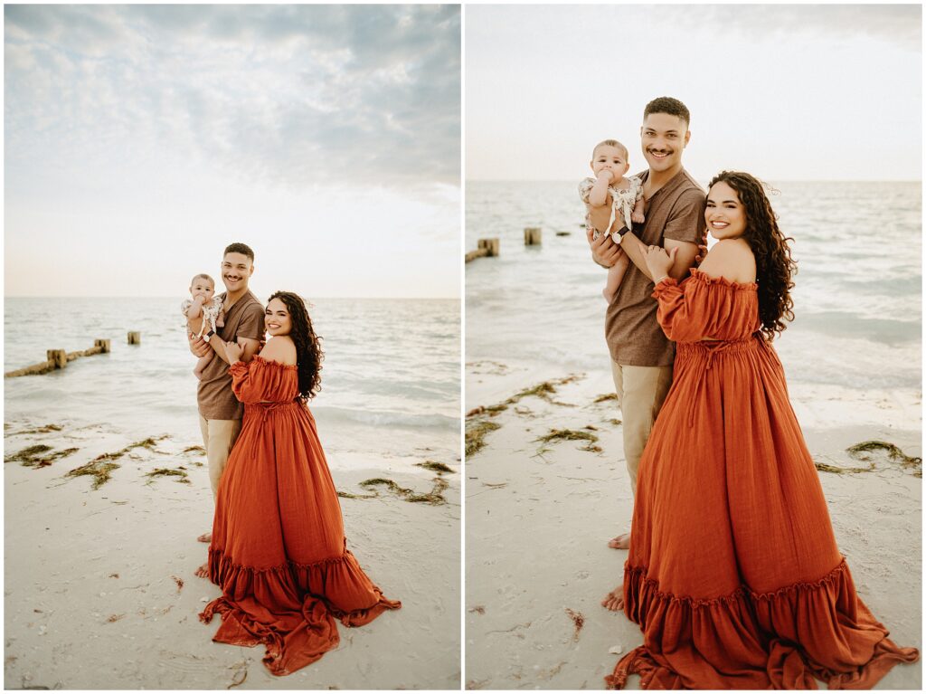 Heartwarming candid family interaction captured on Honeymoon Island beach, conveying joy, love, and connection in a natural beach setting