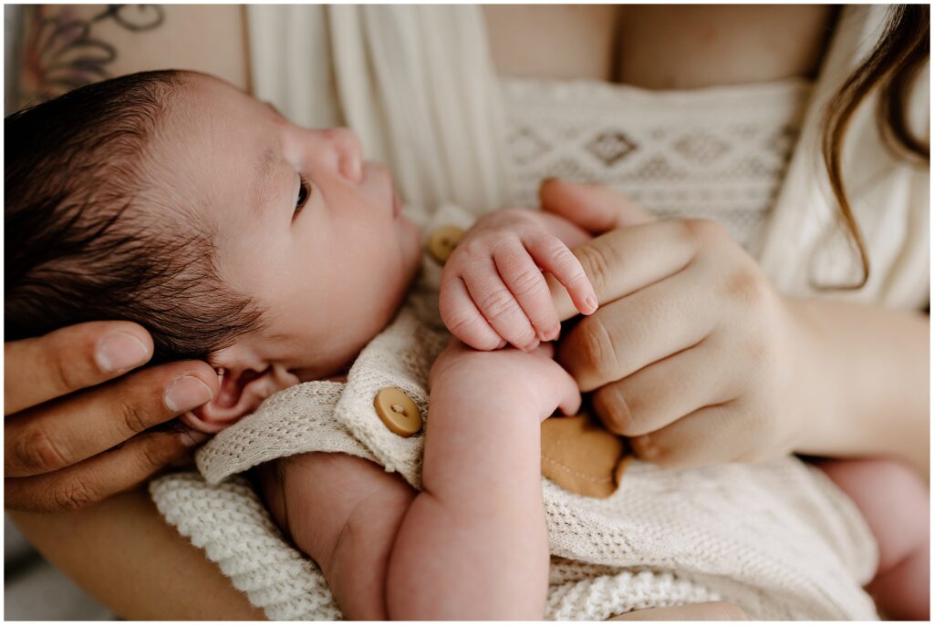 Close up portrait of newborn baby in Springhill Florida studio