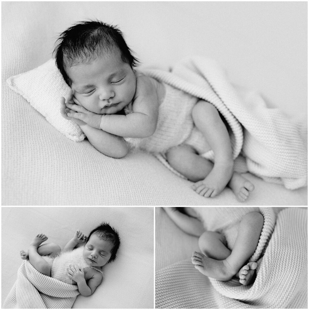 Black and white newborn baby portraits in Springhill Florida studio