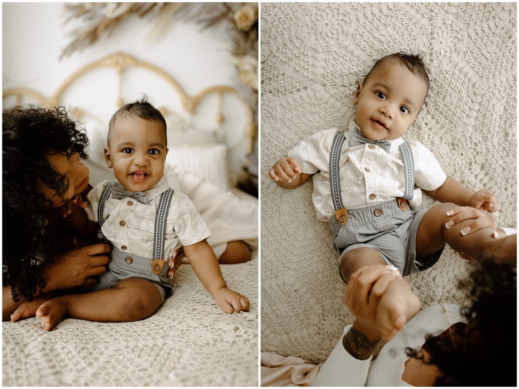 Mom and son laughing together at springhill florida photography studio