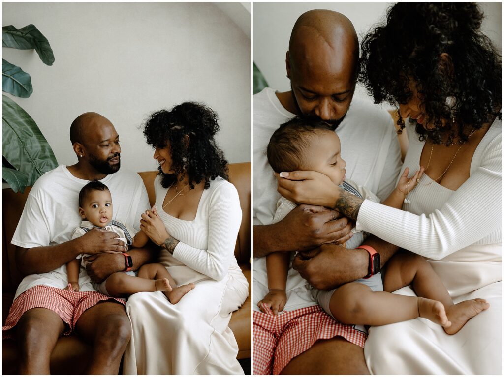 Mom, dad, and son sharing a happy moment at springhill florida photography studio