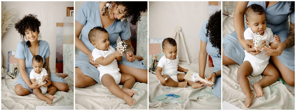 Mom and son enjoying their creative time at springhill florida photography studio