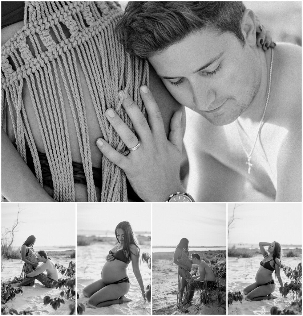 Close up black and white maternity photos at beach in springhill florida