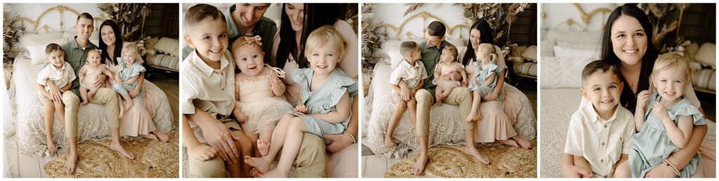 Family portraits at boho studio in neutral tones in Springhill florida studio