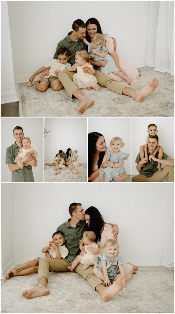 Family portraits with mom, dad, and three siblings in Springhill florida studio