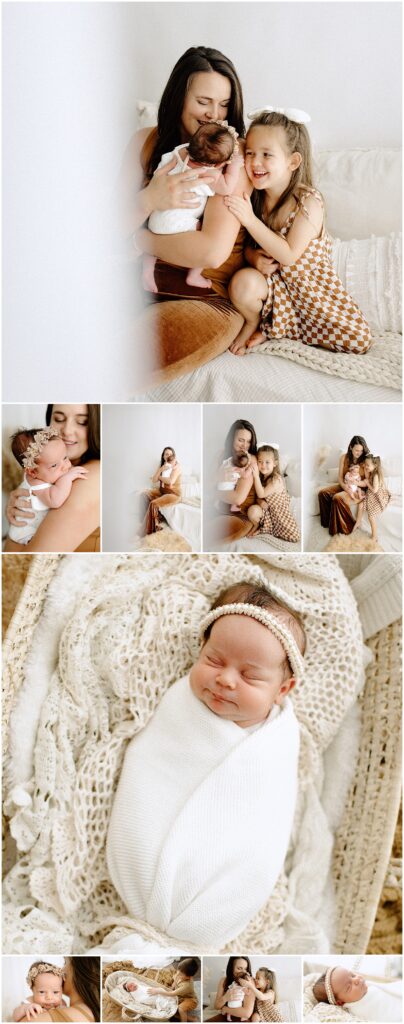 Capturing a beautiful newborn family photography session with mom and daughters at springhill florida photography studio