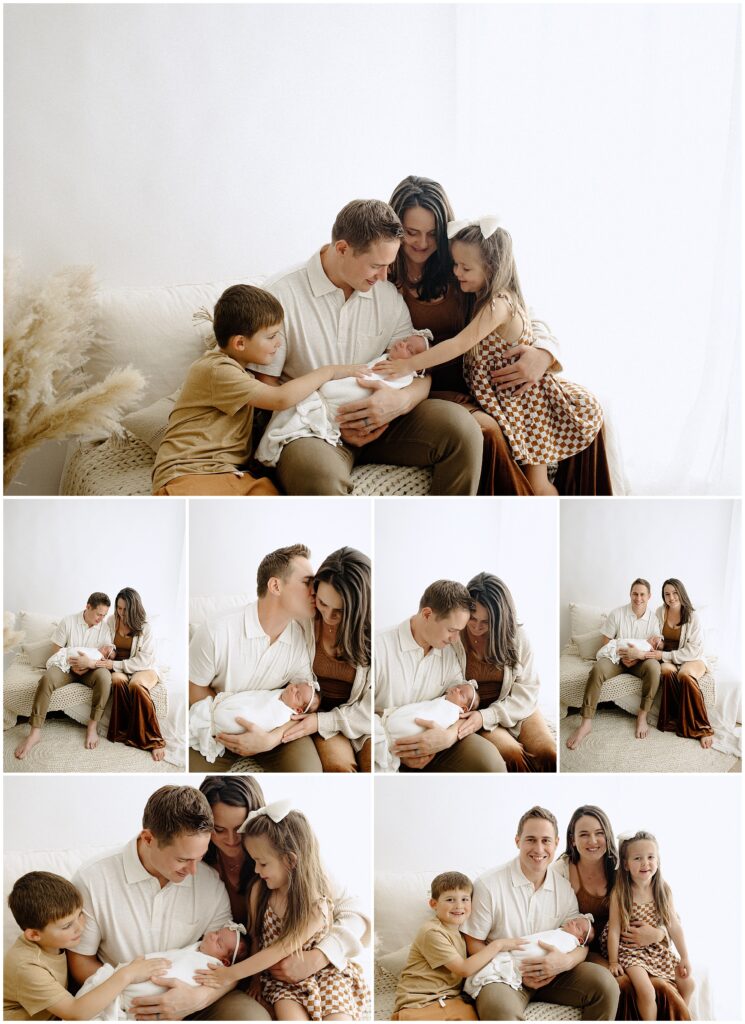 Family laughing and enjoying their newborn photography session at springhill florida photography studio