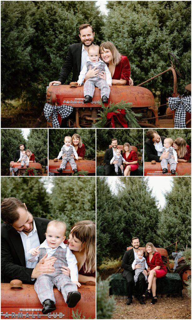 Laughing family of three enjoying a festive day at Blue Acres in Shady Hill, Florida.