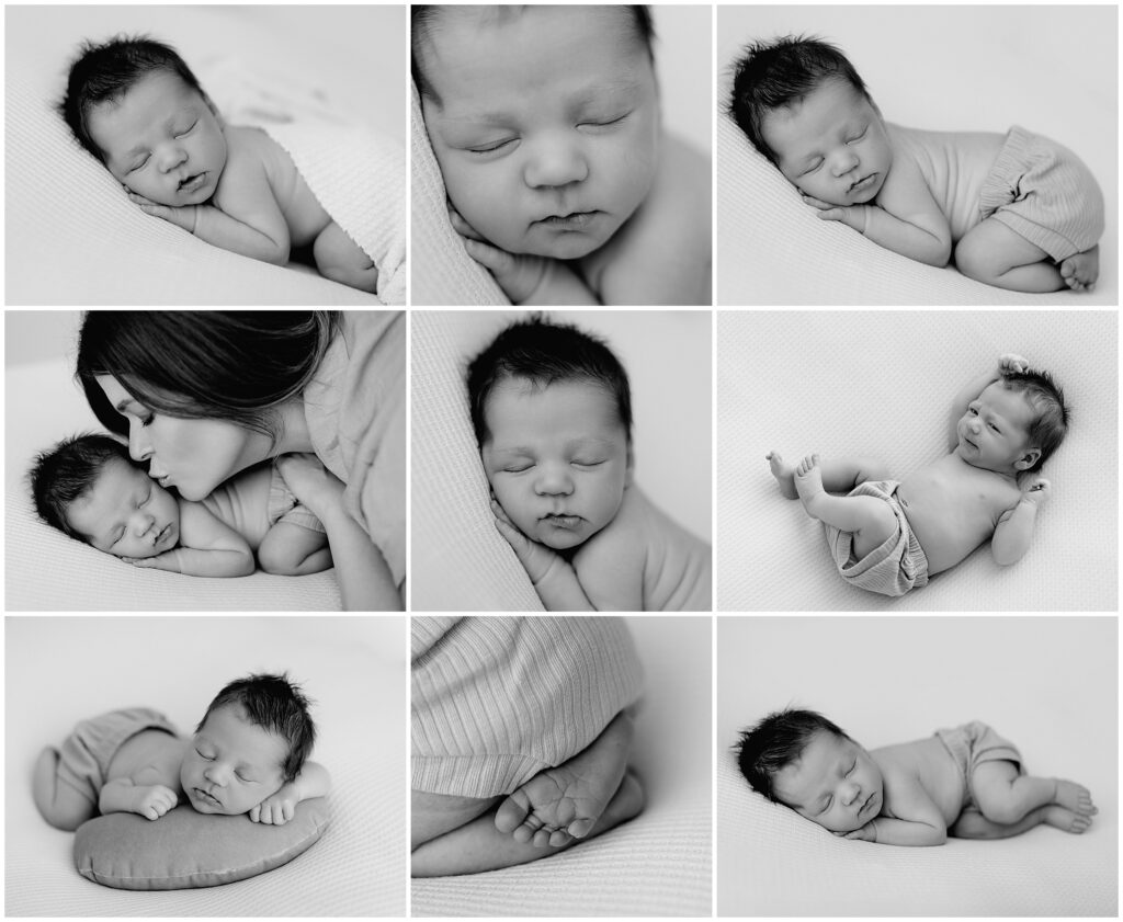 Black and white portrait of Newborn baby during a family photo shoot in Spring Hill, FL studio