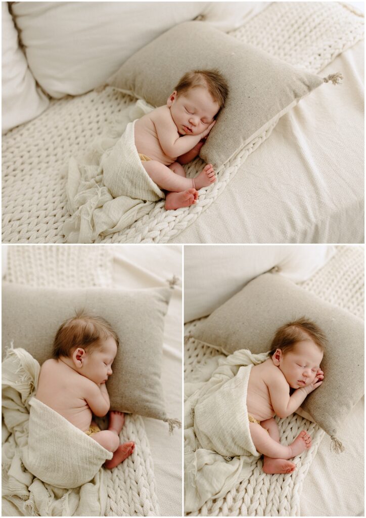 Newborn baby sleeping during in studio lifestyle session in Spring Hill, FL studio