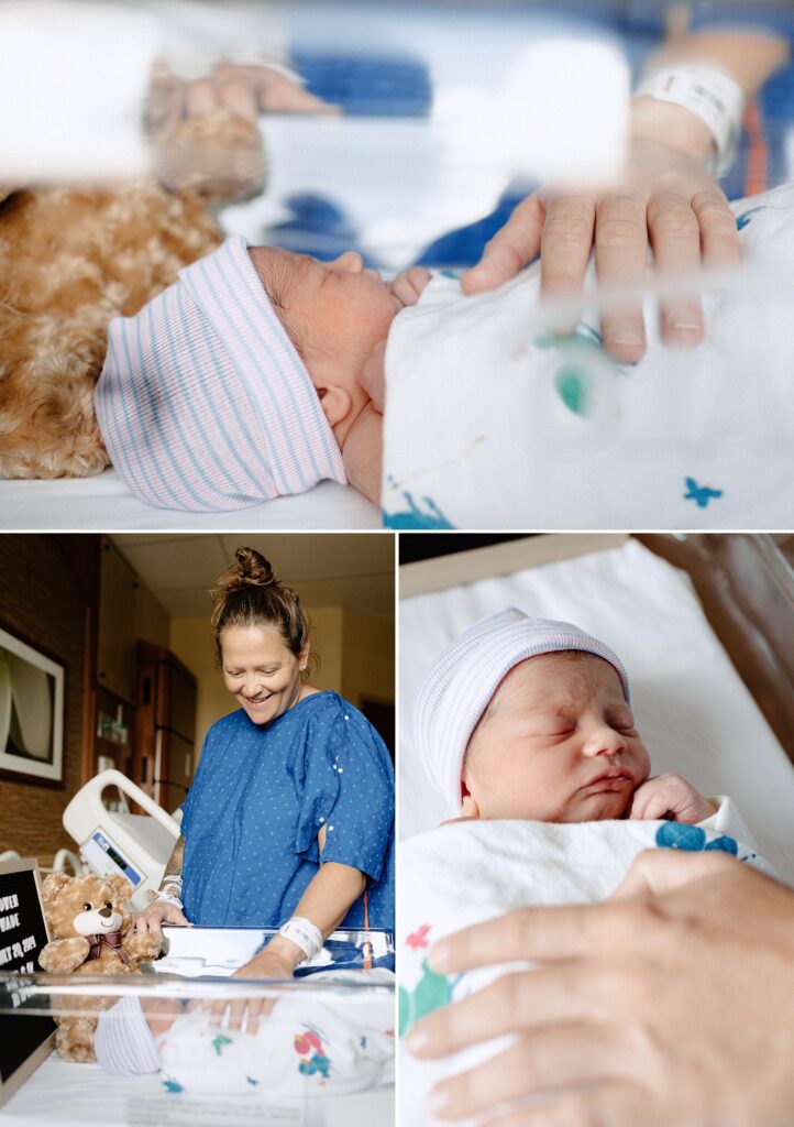 Close up images of mom with hands on newborn baby boy Fresh 48 session at Oak Hill Hospital in Brooksville