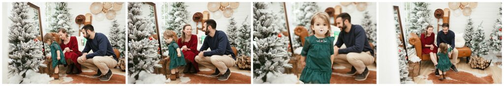 Capturing holiday cheer with mom, dad, and daughter in Tampa's Winter Wonderland Cottage