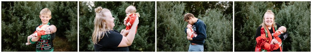 Mom, dad, and kids enjoying holiday mini session at Blue Acres Christmas Tree Farm in Tampa