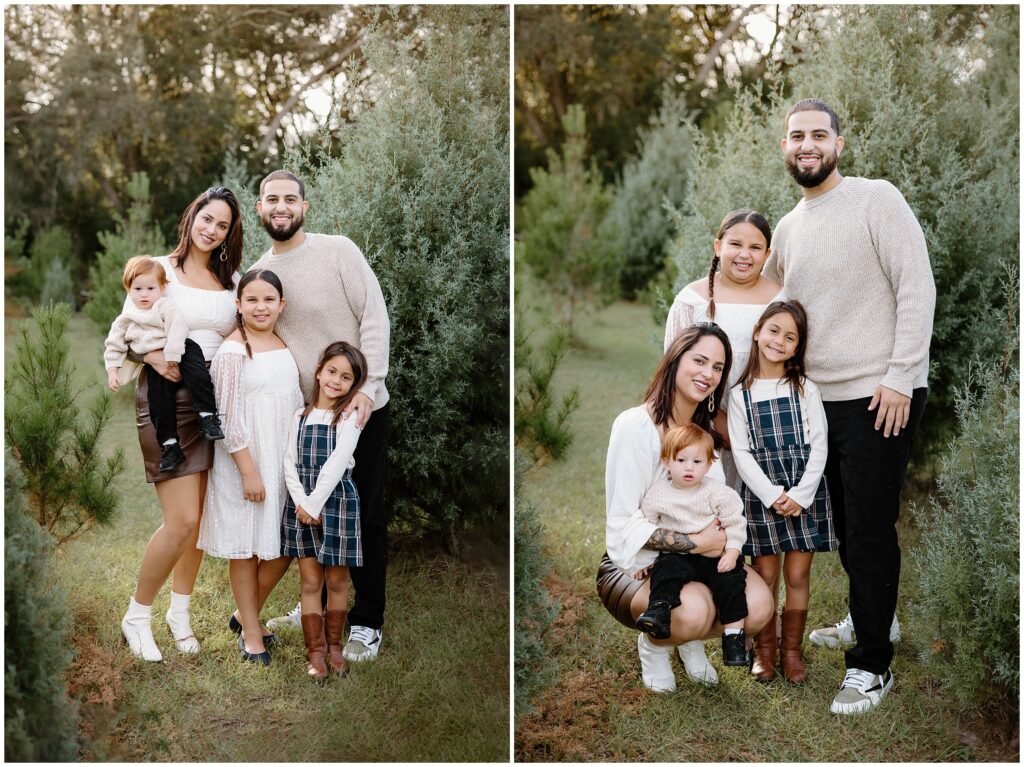 Beautiful family portraits for christmas holiday cards at Blue Acres Christmas Tree Farm in Florida