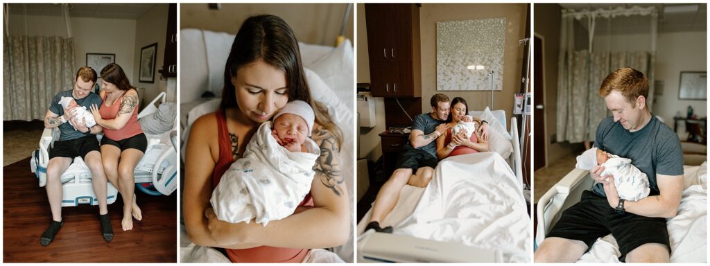 Close up candid family portraits of newborn baby with parents fresh 48 hospital newborn session in Florida