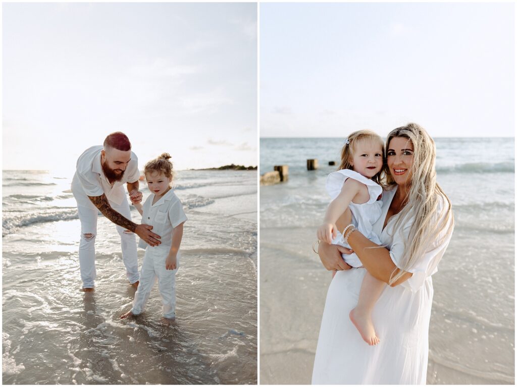 Dad and mom playing with little girl and little boy on the Tampa beach