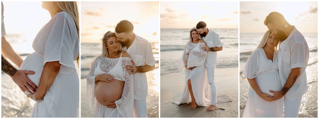 Close up portrait moments of mom and dad during maternity session at Tampa Beach