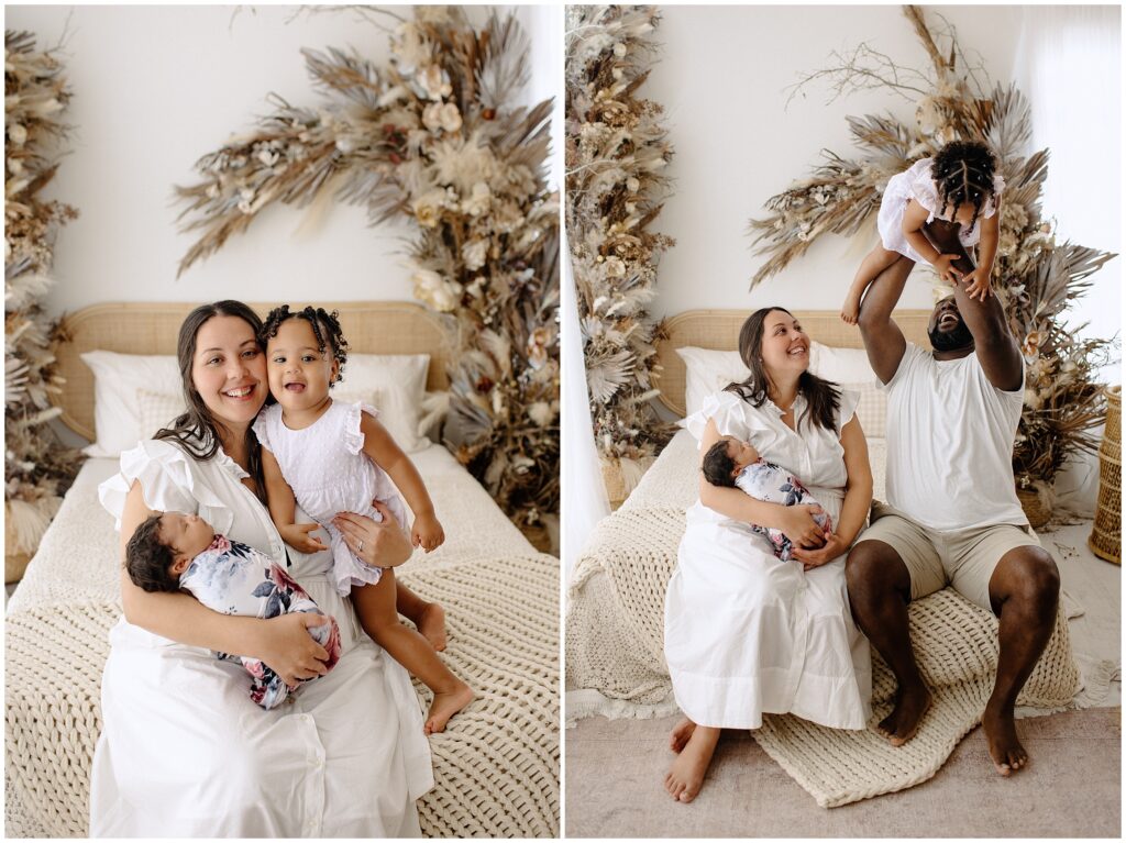 Family playing together during newborn session at Spring Hill Studio in Florida