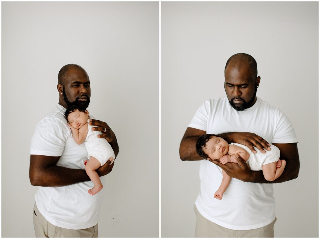 Dad holding newborn during session at Spring Hill Studio in Florida