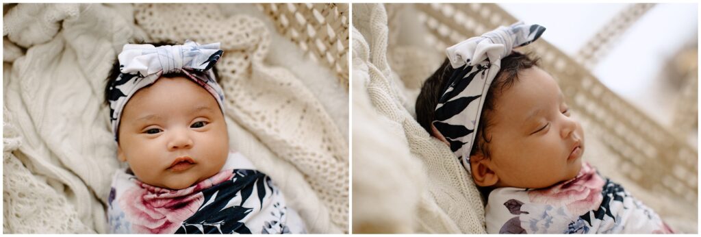 Close up newborn portraits of face, little girl newborn session at Spring Hill Studio in Florida